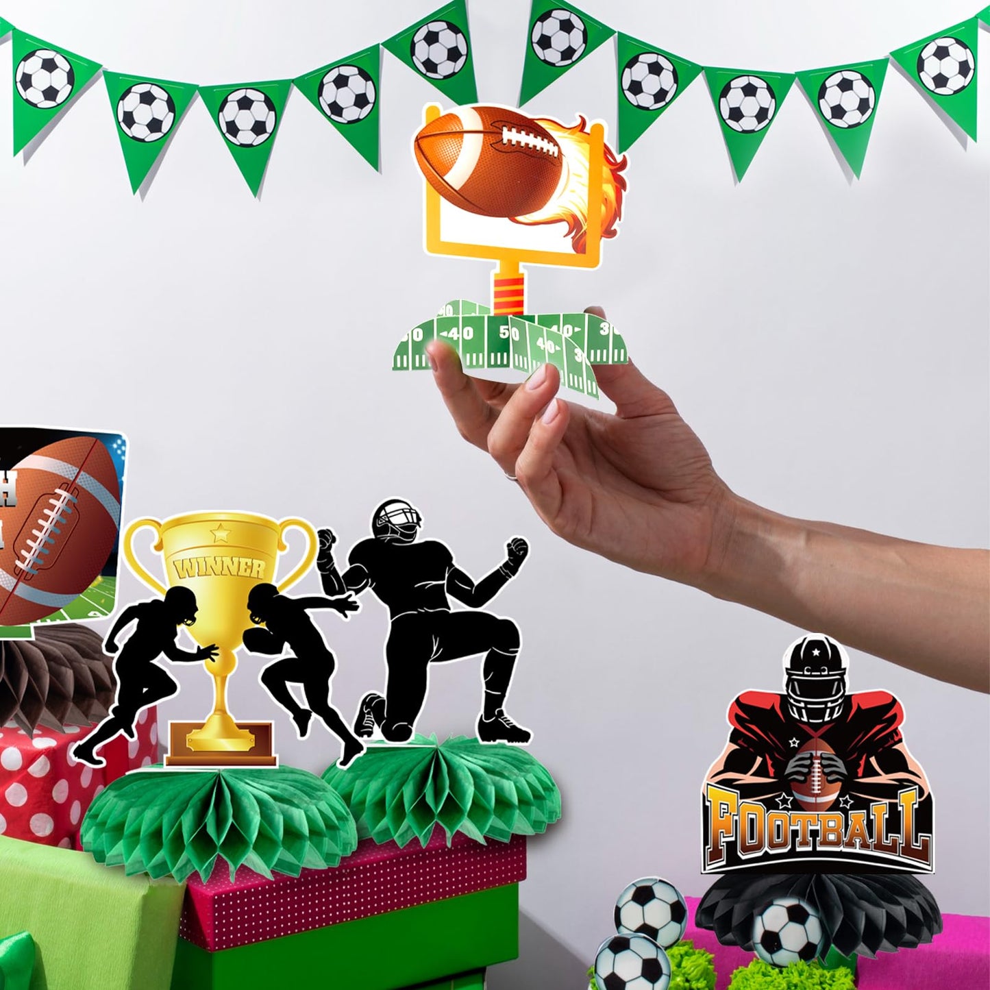 10 Pcs Football Party Decorations Football Honeycomb Centerpieces Double-Sided Football Table Centerpiece For Football Birthday Party Sports Tailgate Game Party Decorations Supplies Favors