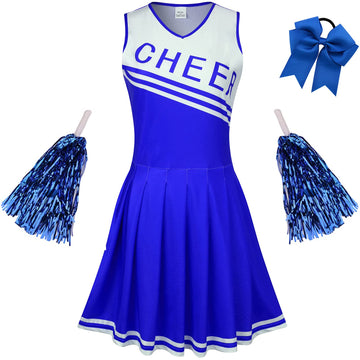 Grajtcin Girls Cheerleader Costume Dress For Kids Halloween Costume 13 Years Cheer Uniform Cheerleading Outfit (160, Blue)