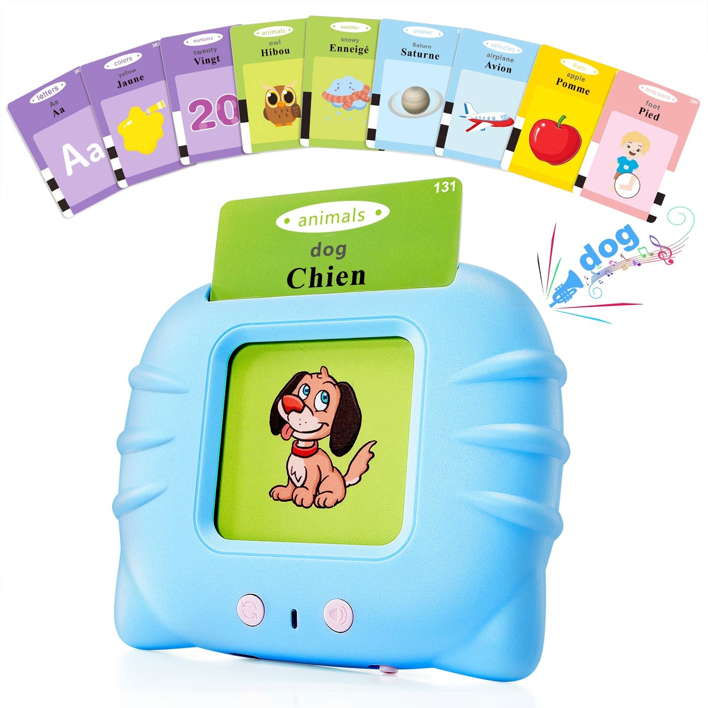 Timingsxd French & English Bilingual Flash Cards For Toddler/Beginning - Learning Educational Toy To Learn French/English,Talking Flash Cards For Ages 2 (Blue_French & English)