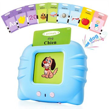 Timingsxd French & English Bilingual Flash Cards For Toddler/Beginning - Learning Educational Toy To Learn French/English,Talking Flash Cards For Ages 2 (Blue_French & English)