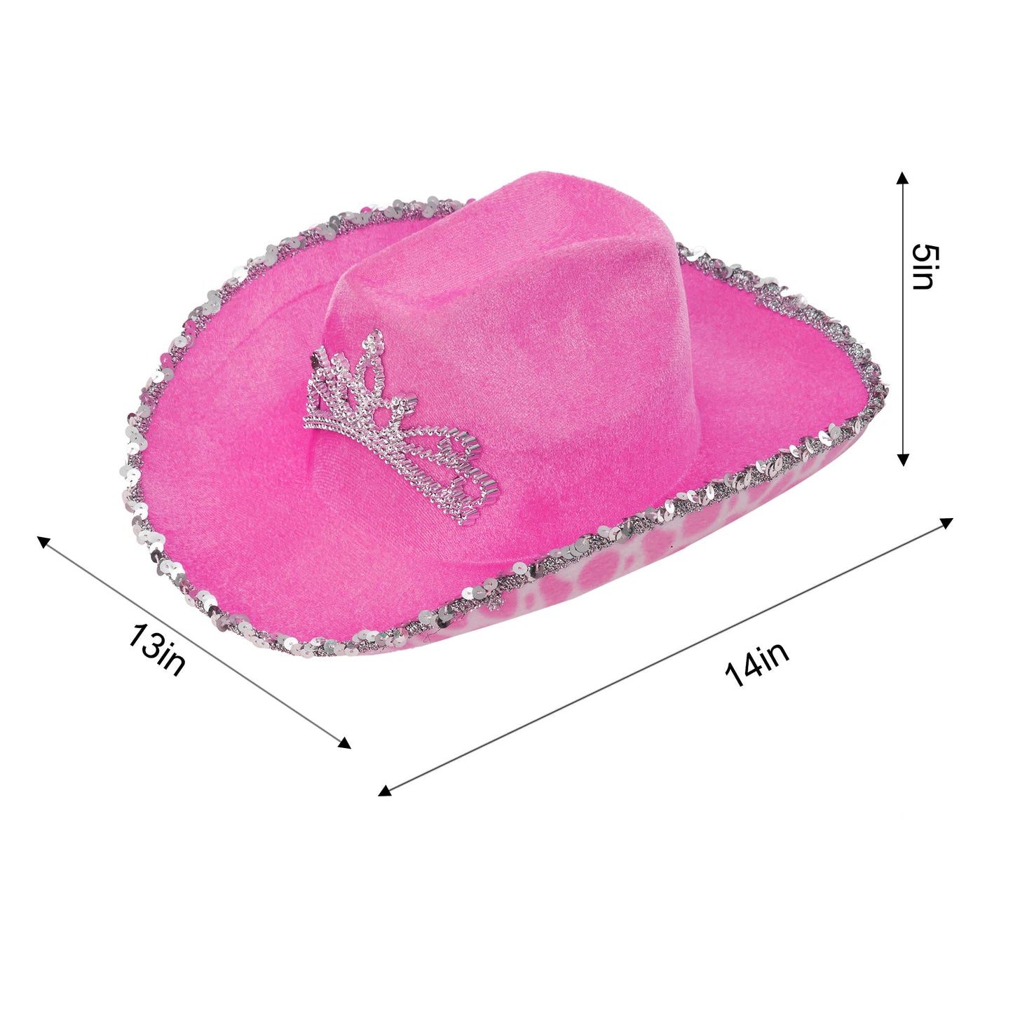 Spooktacular Creations 2 Pack Pink Cowboy Hat with Crown Blinking, Halloween Children's Pink Tiara Felt Cowboy Hats Accessories