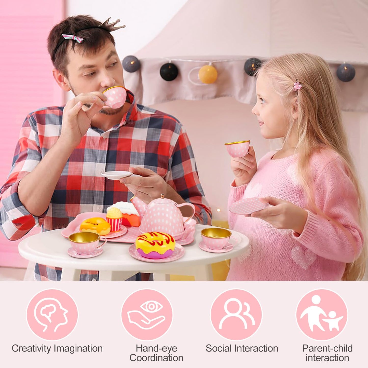 Tea Party Set For Little Girls, Princess Tea Time Toys Including Tin Teapot Set Cups Carrying Case, Toddlers Pretend Role Play K