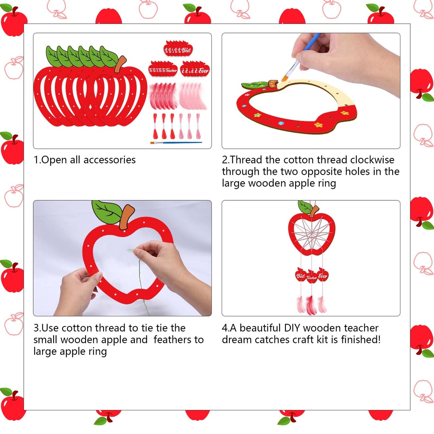 Fennoral 6 Pack Teacher Appreciation Dream Catcher Craft Kit For Kids Paint You Own Apple Dream Catcher Diy Coloring Wooden Art