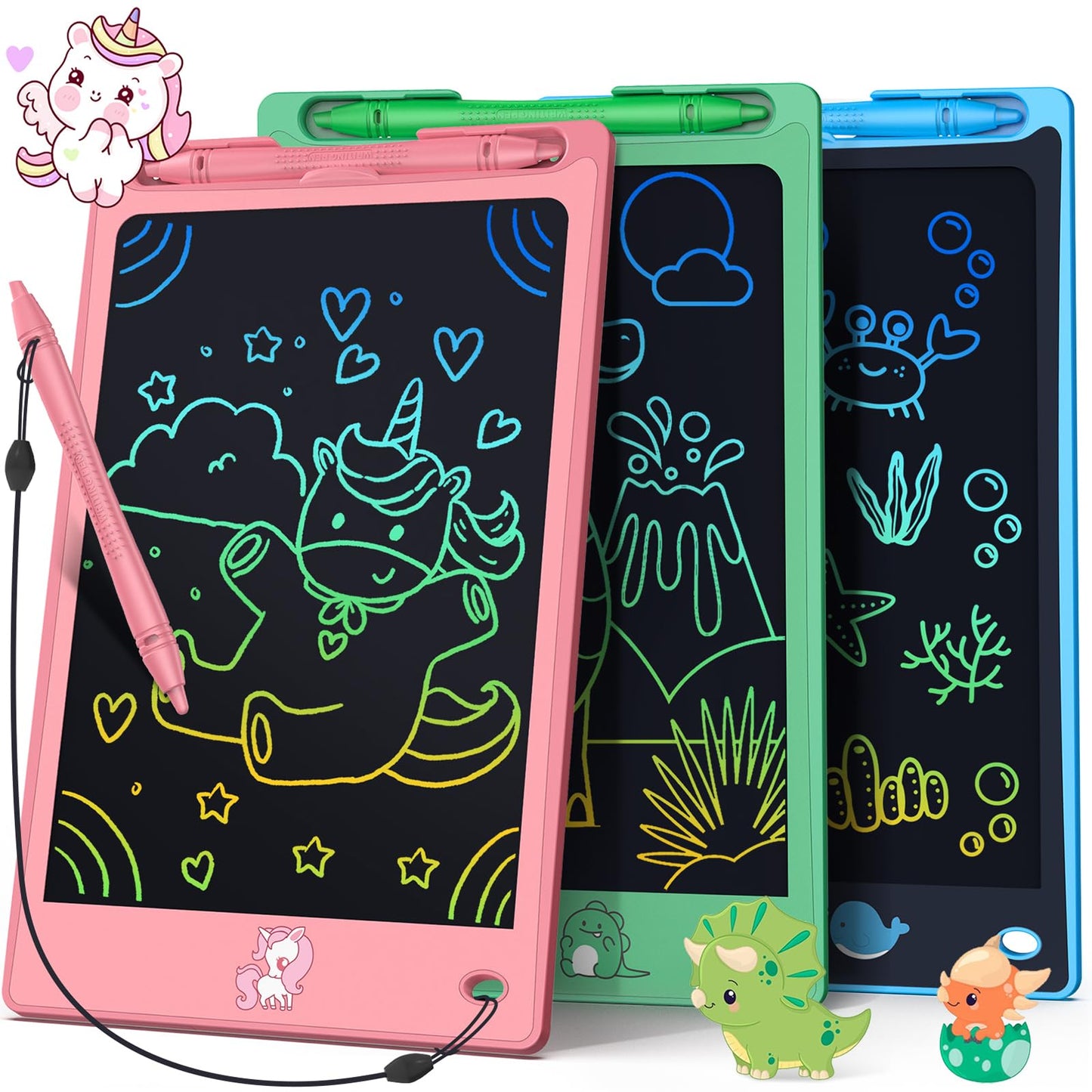 FLUESTON Toys LCD Writing Tablet Toddler,Toys for Boys Girls 3 4 5 6 7 8year,8.8 Inch 3pcs in 1 Pack Drawing Pad Toy Christmas B