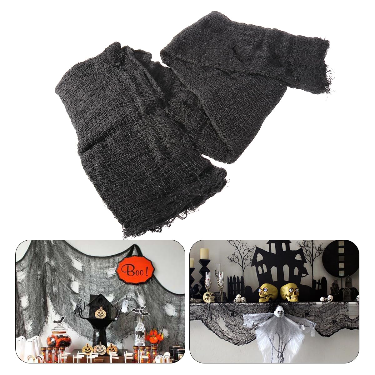 Unomor Black Creepy Cloth, 300 x 80 Inches Spooky Halloween Decorations for Haunted Houses Party Doorways Outdoors