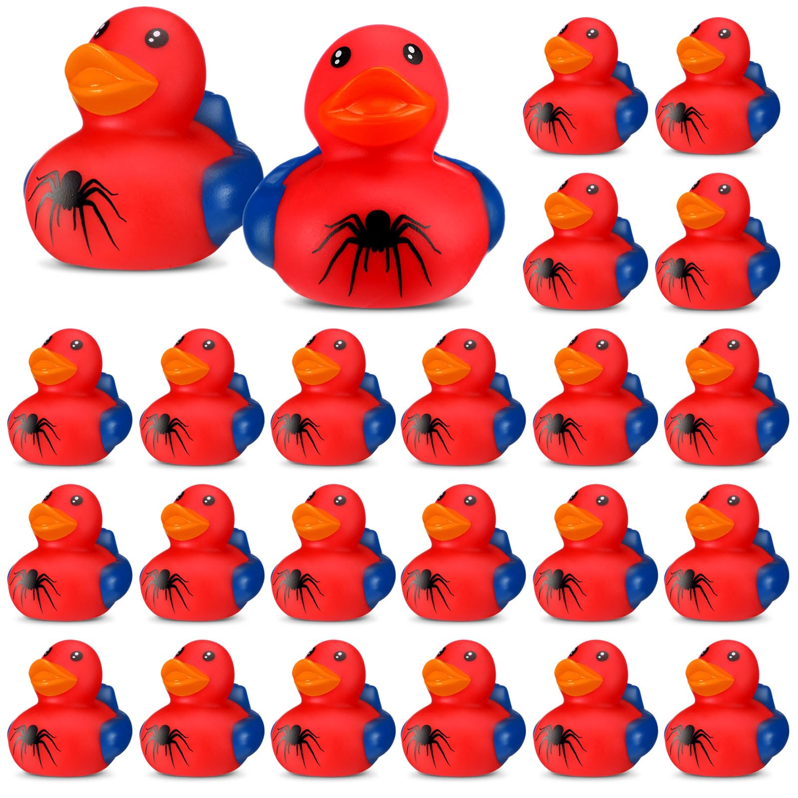 Leyndo 24 Pcs Christmas Spider Rubber Duck Bulk Spider Birthday Party Decoration Favors Squeaky Red Blue Duck for Bathtub Floating Pool Gifts Party Supplies