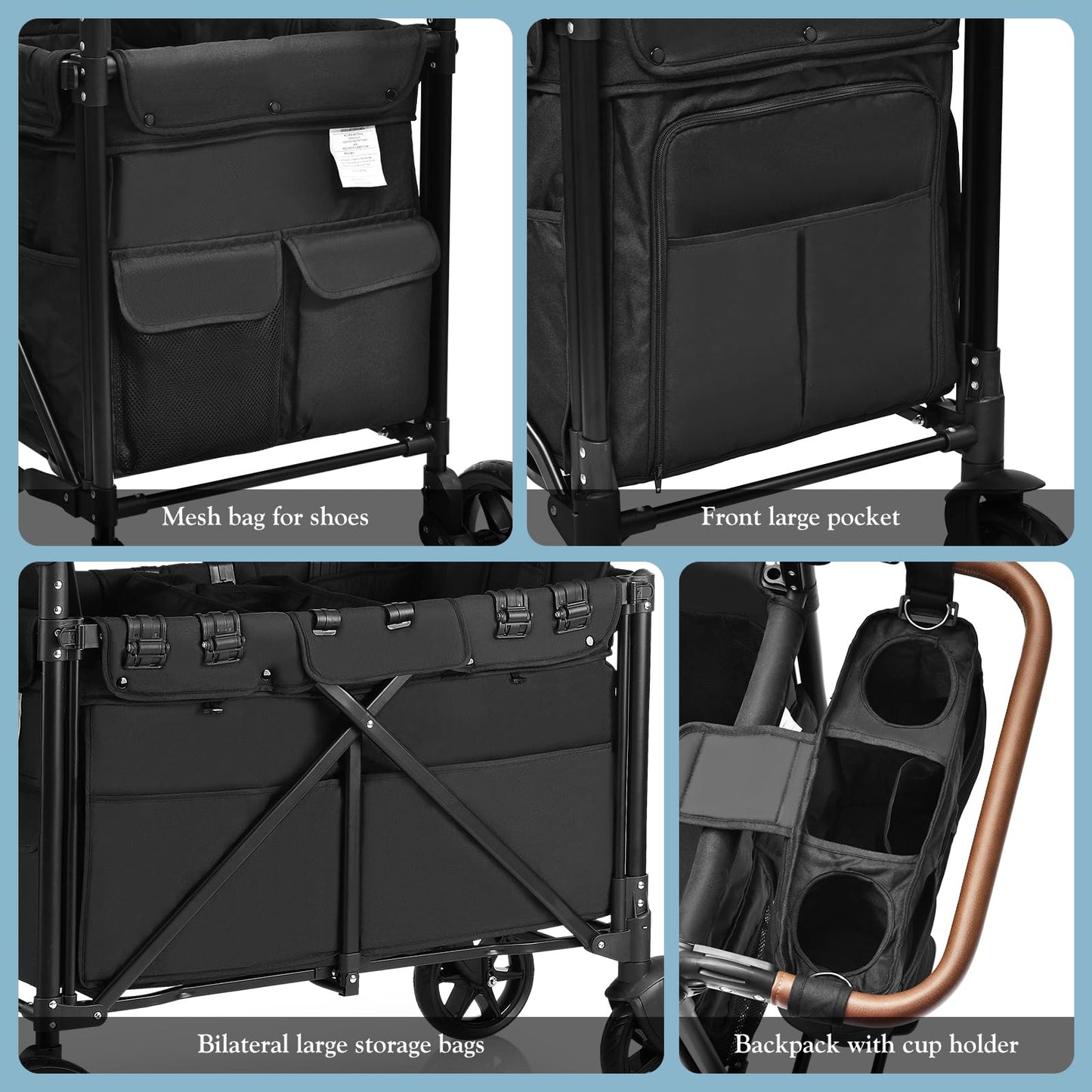 Easyego Stroller Wagon For 2 Kids With Rain Cover, Foldable Wagons Carts Featuring High Seats With 5-Point Harnesses, Easy-Acces