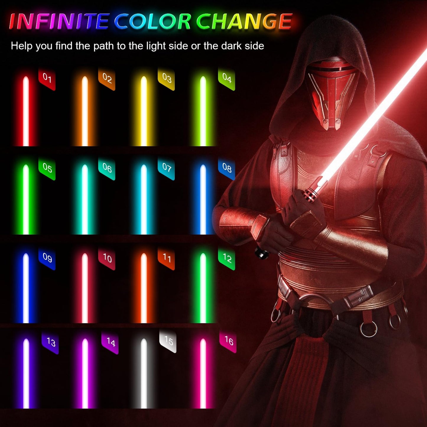 Smooth Swing Dueling Lightsaber, Infinite RGB 16 Colors Changeable Light Sabers with 16 Sound Fonts & Motion Control | Premium A