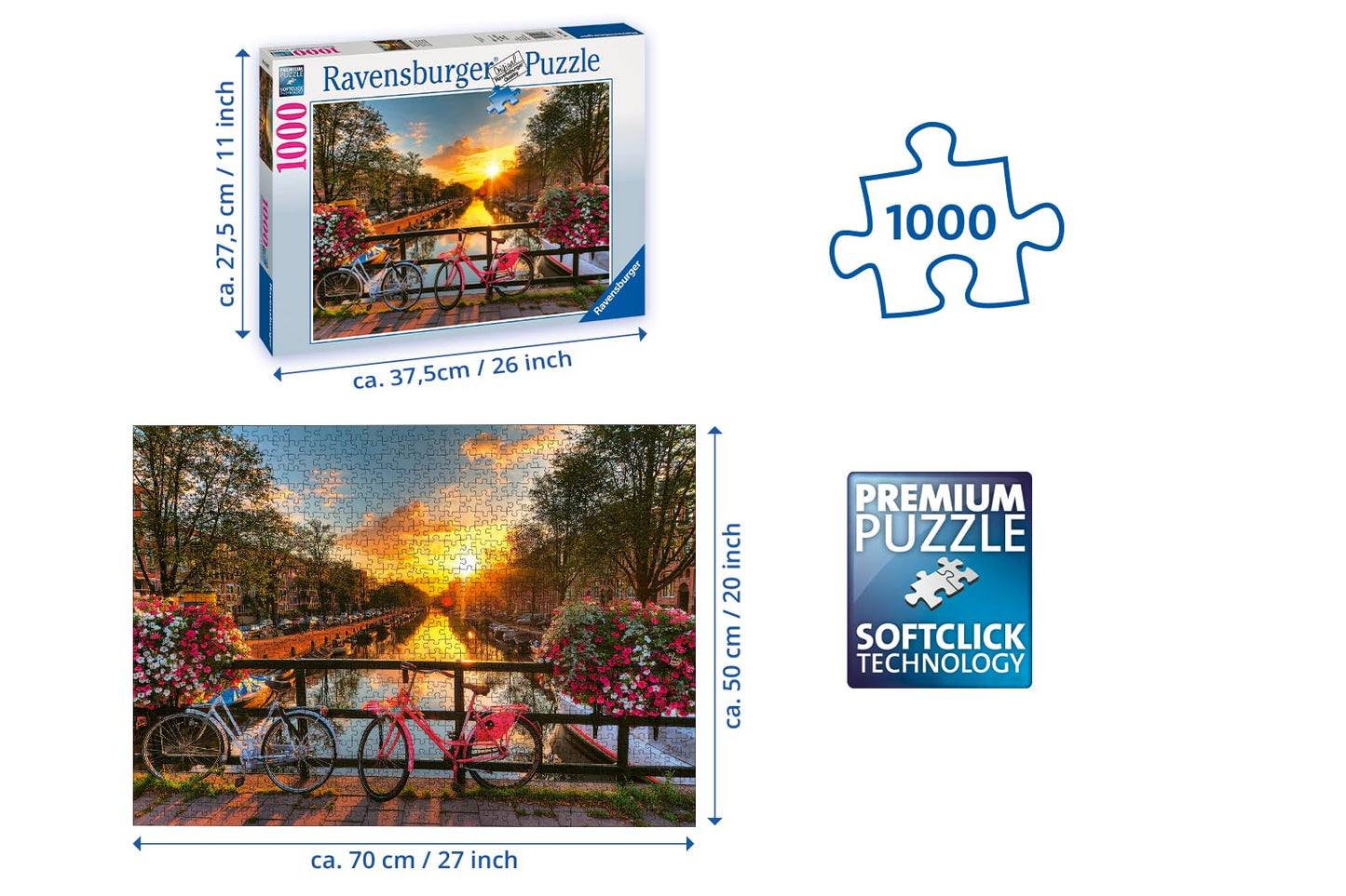 Ravensburger Bicycles in Amsterdam 1000 Piece Jigsaw Puzzle | enhanced Quality | Unique Pieces | Softclick Technology | Ideal for mature-themeds