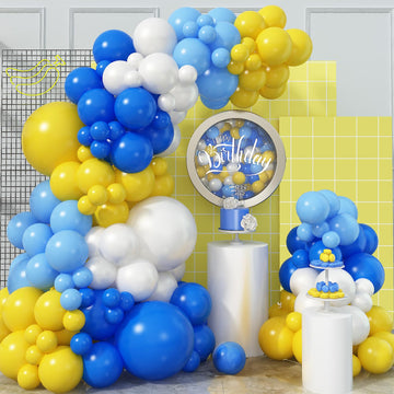 Blue And Yellow Balloon Arch Kit, 105 Pcs Royal Blue White Yellow Balloon Garland Kit Yellow Light Blue Latex Party Balloons For