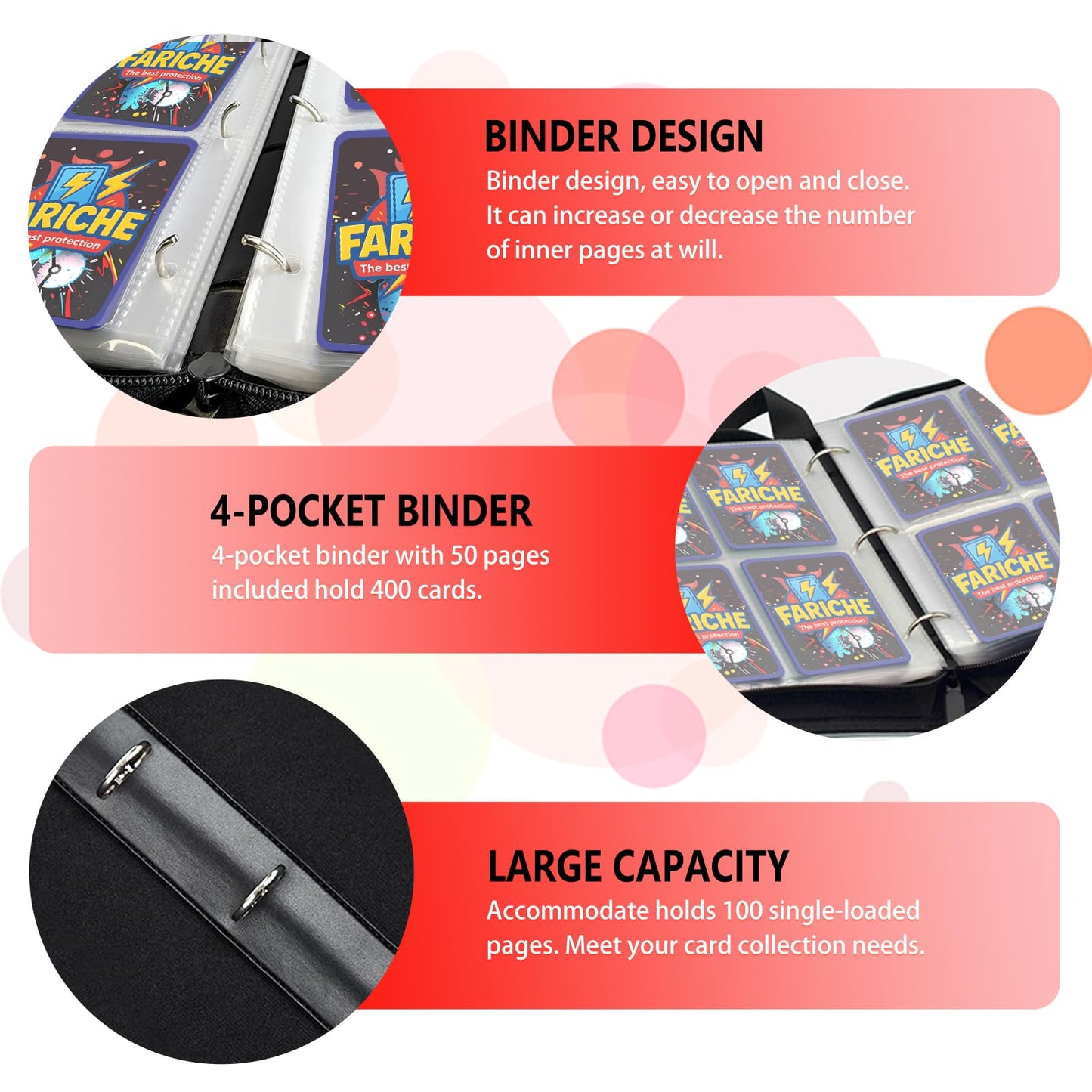 Trading Card Binder for TCG Cards  4-Pocket Portable Card Collector Ablum Holder Book Fits 400 Cards with 50 Removable Sleeve  Waterproof BKM Card Binder Display Storage Carrying Cases for TCG-Storm