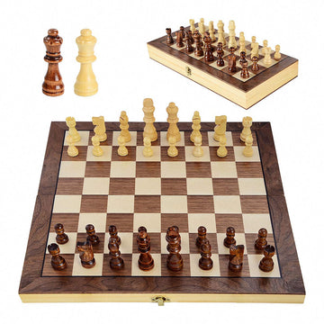 Leap Wooden Chess Set Magnetic Travel Size 11.5'' Inches - 2 Extra Queens - Magnetic Folding Board, Handmade Portable Travel Che