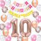 10Th Birthday Decorations For Girls, Birthday Banner Double Digits Rose Gold Glittery Banner Number 10 Balloons 10Th Confetti La