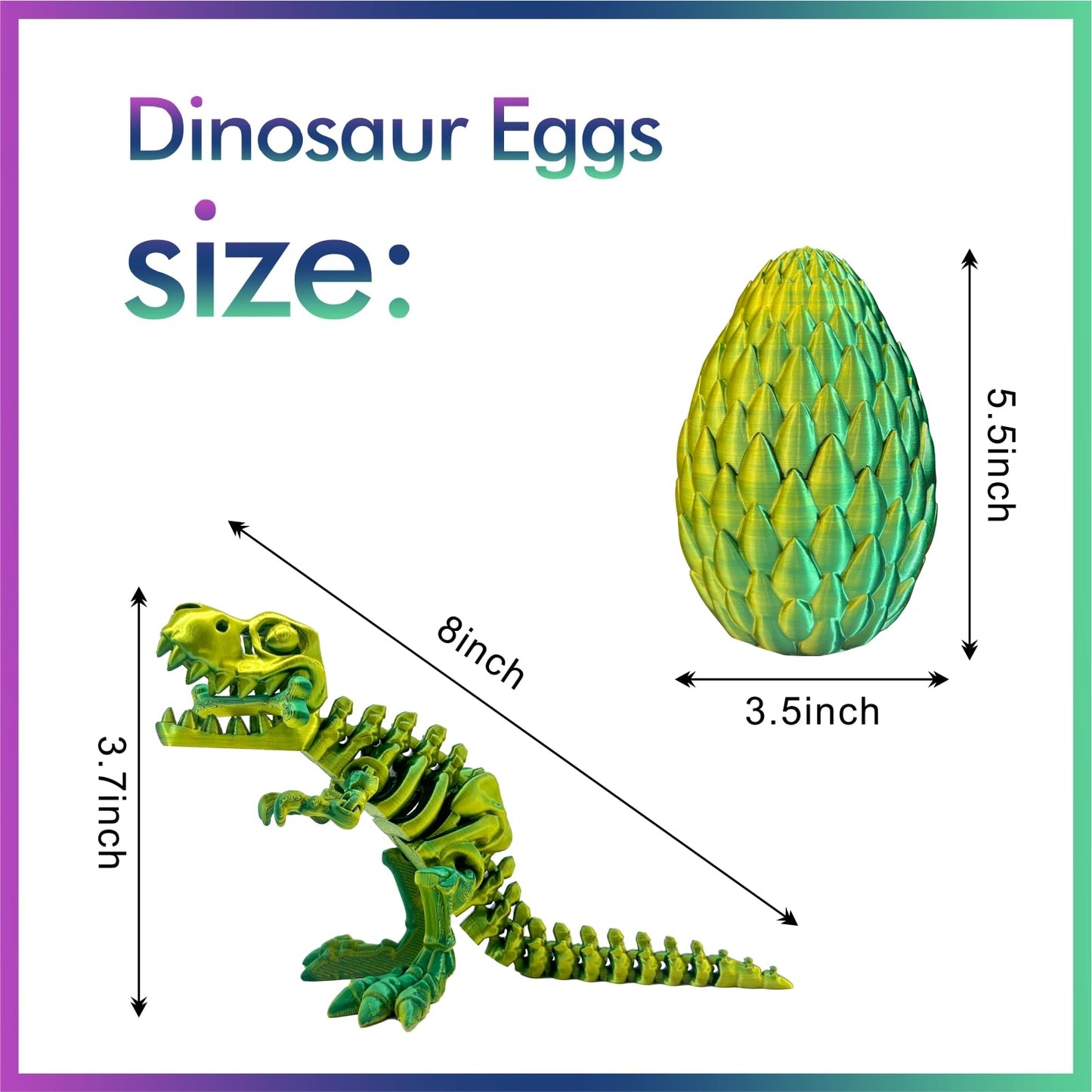 Easter Basket Stuffers-3D Printed Dinosaur Toy, Mystery Crystal Dinosaur Egg With Articulated Tyrannosaurus Rex, Easter Basket Gifts Flexible Rexi Toys, Dragon Egg Fidget Toy For Autism (Yellowgreen)