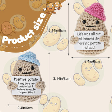 Grevosea 2 Pieces Mini Funny Knitted Potato, 3 Inch Cute Funny Couples Wool Knitting Doll Potato With Active Card Cheer Up Gifts For Christmas Birthday Friends Party Decoration Encouragement