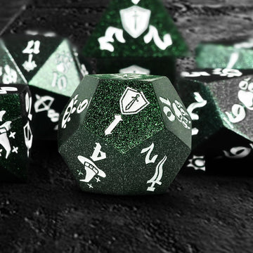 Banloga 7PCS Metal Dice Set for Dungeons and Dragons,Class Icons Dice,Role Playing Board Games Accessories (Green)