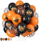 Halloween Balloons,60 Pcs 12 Inches Orange Black Balloons And Black Orange Pinted Pattern Decorative Balloons With Confetti Ball
