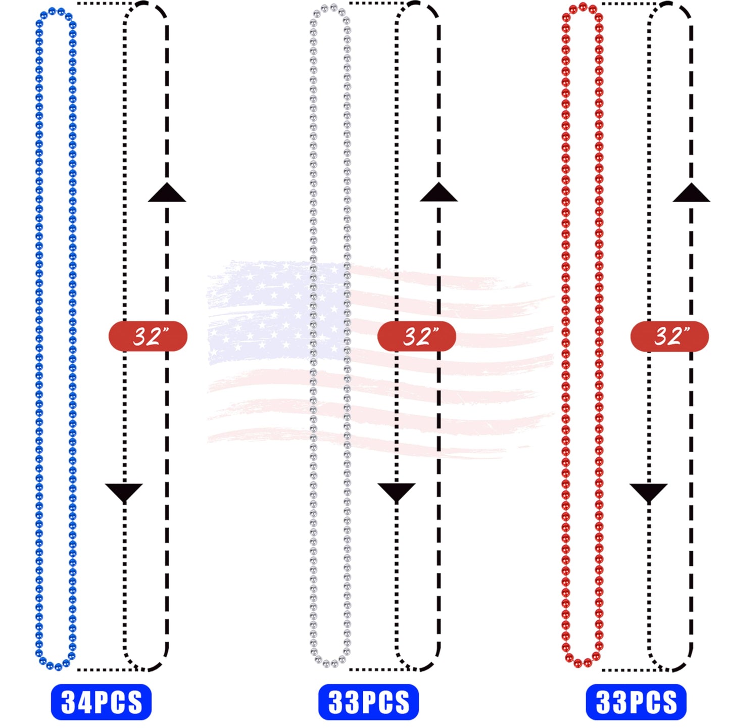 4Th Of July Accessories Necklaces: Blue White And Red Beads Bulk, Patriotic Party Independence Memorial Day Favors Toys Decorati