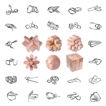 RLYLF 30Pcs Brain Teaser Puzzles for Puzzle Games Educational Toys Mind Puzzles Wooden and Metal Puzzles 3D Puzzles Unlock Interlock IQ Puzzles Box