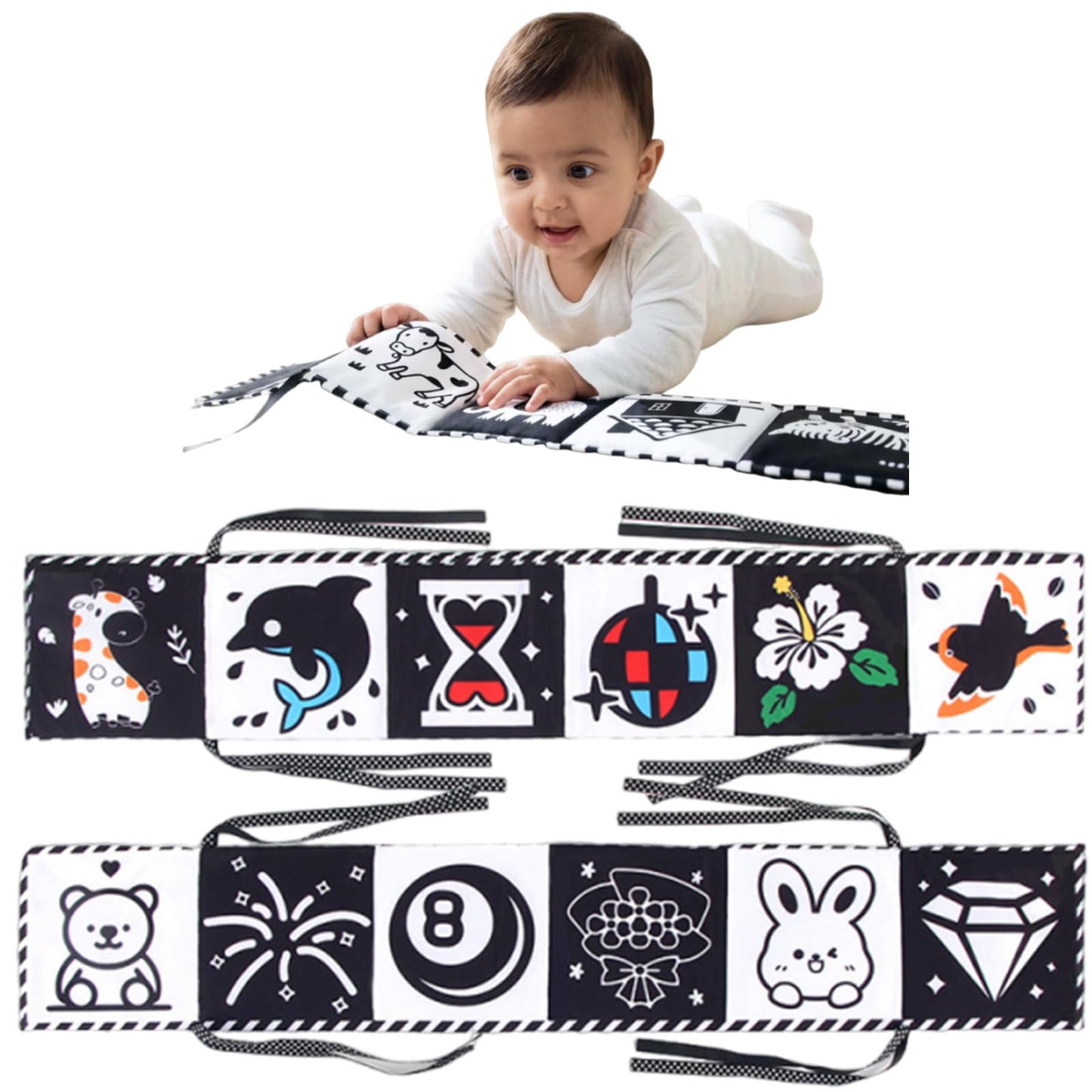 For Babies 0 To 3 Years,Sensory Exploration Cloth Book With High Contrast Patterns, Portable Activity Toy For Tummy Time And Vis