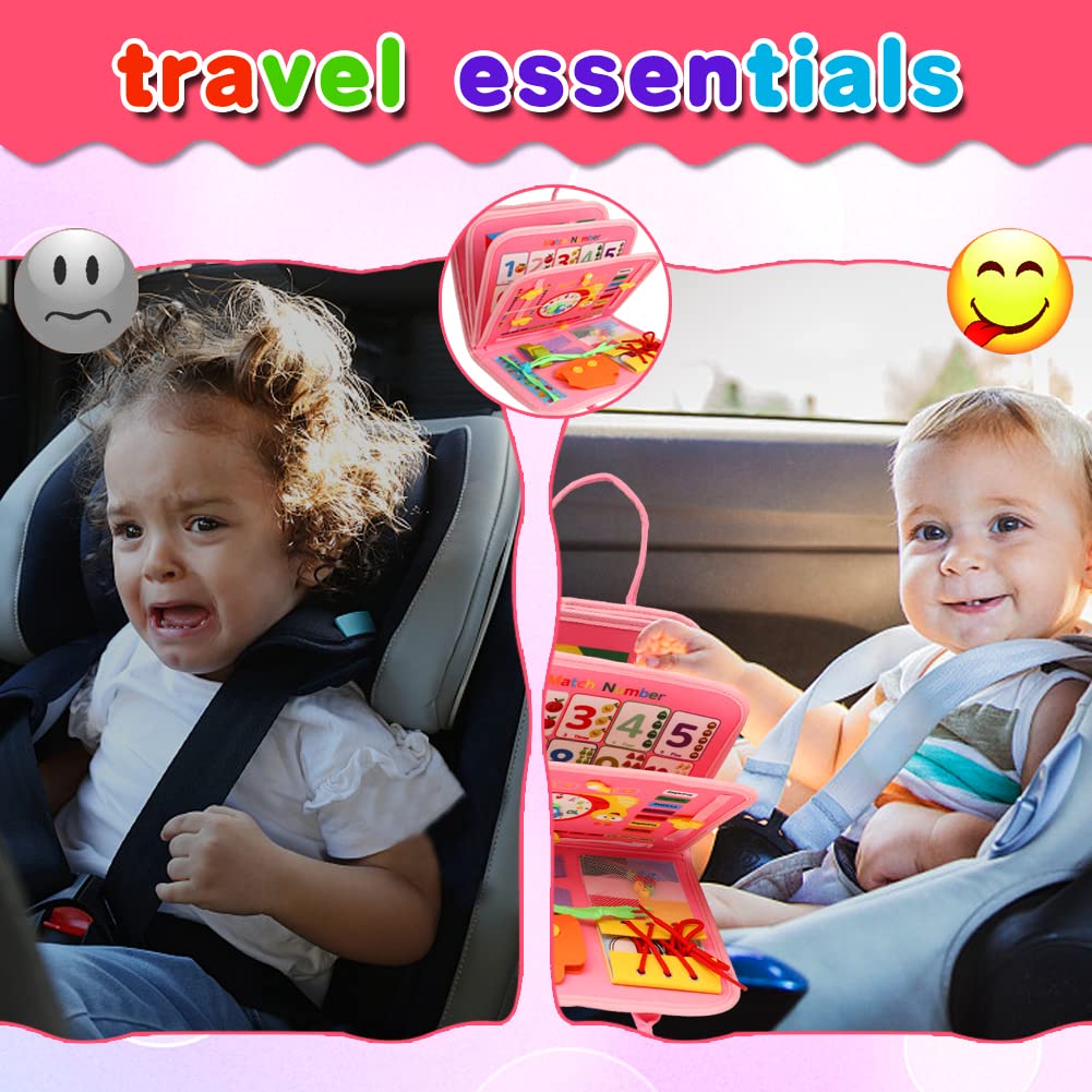 Fyjous Busy Board For 1 Year Old, Montessori Busy Board Toys For Toddlers 1 2 3 4 Years Old Sensory Toys Quiet Book For Toddler Girls Educational Activity Airplane Car Travel Toys Birthday
