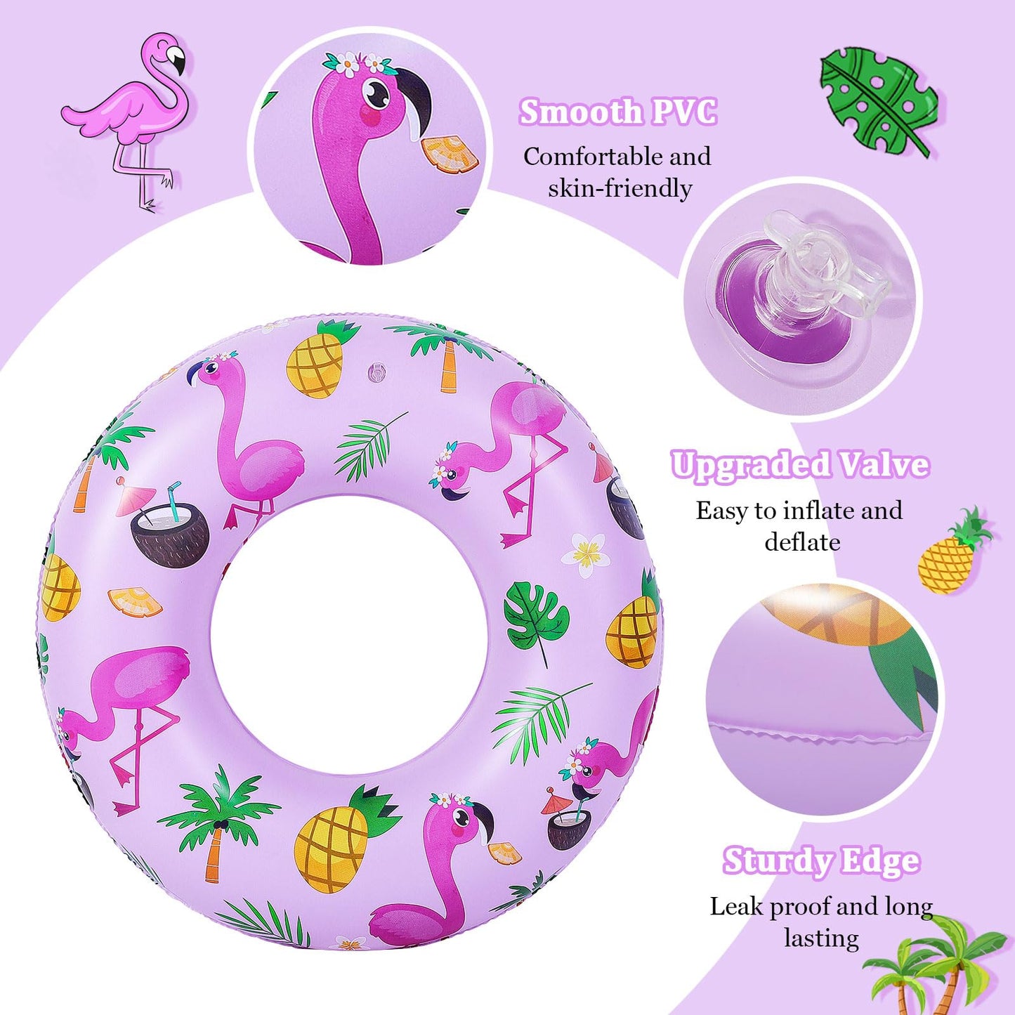 MoKo Pool Inflatables, PVC Swim Ring, Pink Flamingo Pool Float for Kids, Pool Toys for Beach, Party Decorations, Swimming Pool,