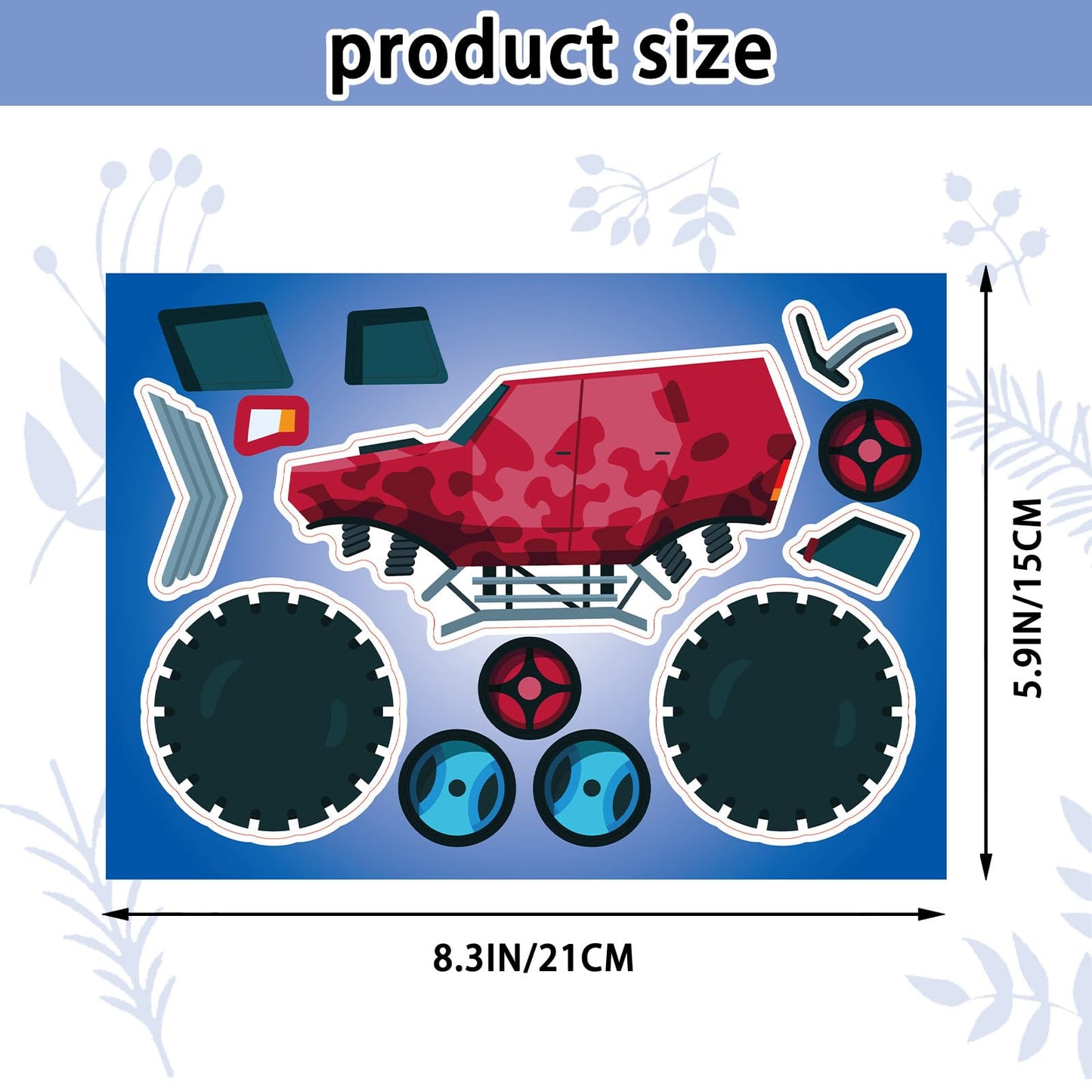 24 Sheets 8.3''  5.9'' Make Your Own Monster Truck Stickers For Toddlers Kids Party Favors, Make A Face Stickers For Kids Activi