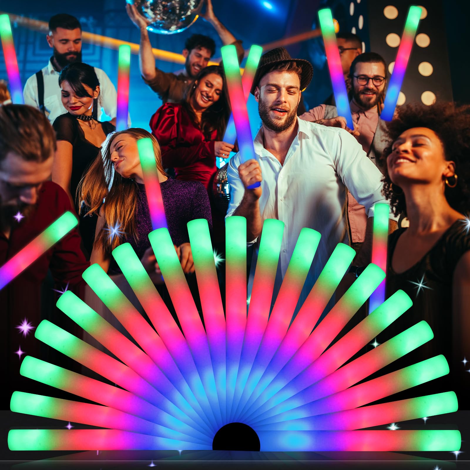 wellent 230 LED Foam Glow Sticks, Bulk Glow Sticks, Foam Light Up Sticks Bulk, LED Foam Sticks with 3 Colorful Flash Mode,Glow P
