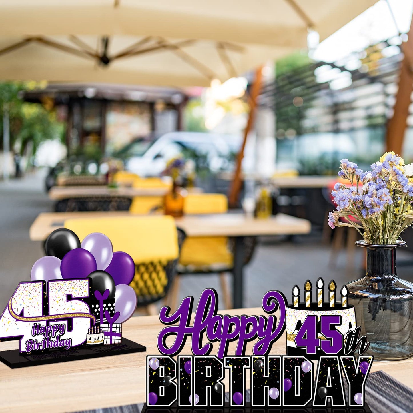 Lingteer Happy 45Th Birthday Purple Acrylic Table Topper Centerpieces Set - Cheers To 45 Years Old Birthday 45Th Bday Party Gift Decorations.