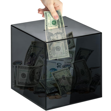 Piggy Bank For Adults Must Break To Open, Vcertcpl Acrylic Clear Piggy Bank Money Saving Box For Cash Saving, Unopenable Adults Piggy Bank For Real Money Bank Coin Bank Change Jar (Gray S, 12X12Cm)