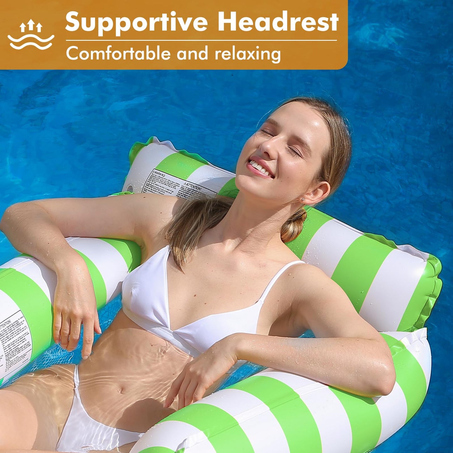 Inflatable Pool Float Chair Lounge For Adults And Kids Floating,Stripe Pattern Float Hammock For Pool Party Summer Water Fun (Gr