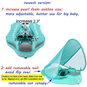 Mambobaby Non Inflatable Newest Size Improved Add Tail Avoid Flip Over Baby Pool Float With Canopy Infant Solid Swimming Float Swim Trainer