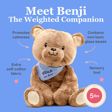Lilly's Love 5lb Weighted Stuffed Animal - Benji The Bear | Calming Plush for Kids & Adults | Sensory, Machine Washable