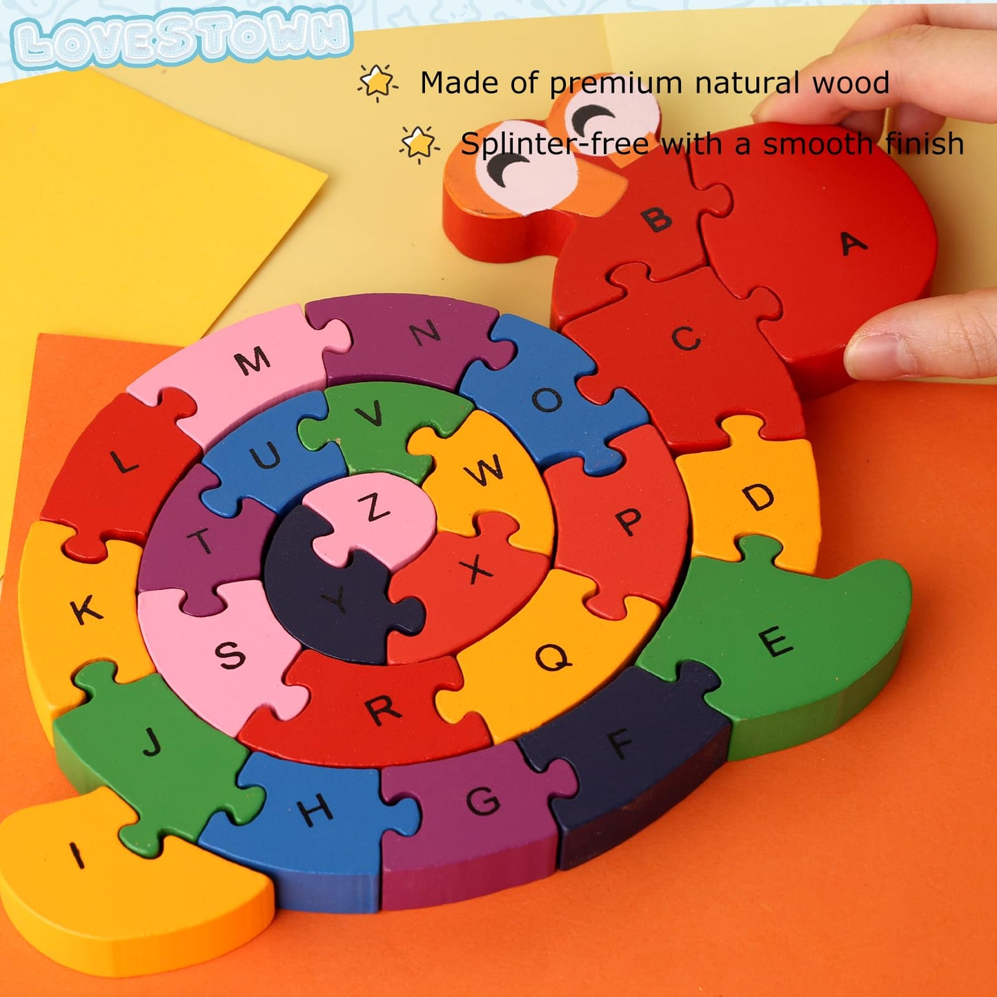 Lovestown Alphabet Jigsaw Puzzles, Wooden Snail Letters Numbers Block Toys, Building Blocks Wooden Puzzles For Kids Educational Learning