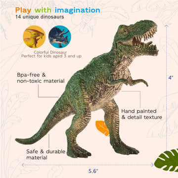 Zippytots Dinosaur Toys For Kids 3-5 5-7 - 14 Realistic Plastic Dinosaur Figures Set With Storage Box & Learning Booklet - Educa