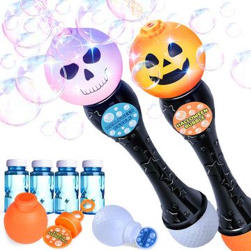 Springflower Halloween Toy,Halloween Bubble Blower Wand,13.5 Inch Illuminating Bubble Maker With Led Light-Up Effect For Kids,Halloween Bubble Party Favor,Pumpkin & Skull Design, 2 Pack