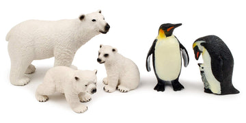 Uandme Polar Animal Toy Figurines Set, Includes Polar Bear Family & Emperor Penguin Family Figures