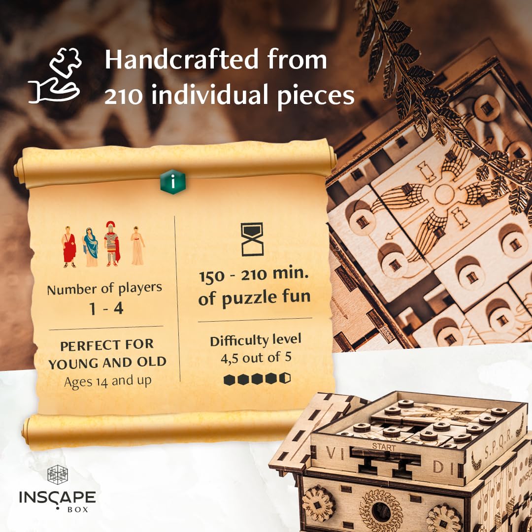 INSCAPE Caesars Riches Puzzle Box - Escape Room in A Box for mature-themeds - Cluebox - Mind Puzzles for mature-themeds - Puzzle Boxes with Hidden Compartments - Puzzle Boxes for mature-themeds - Wooden Puzzle Box