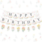 Fangleland Wildflower Happy Birthday Banner Garland Sign Party Decorations Set, Pre-strung No DIY Floral Flower Theme Birthday B