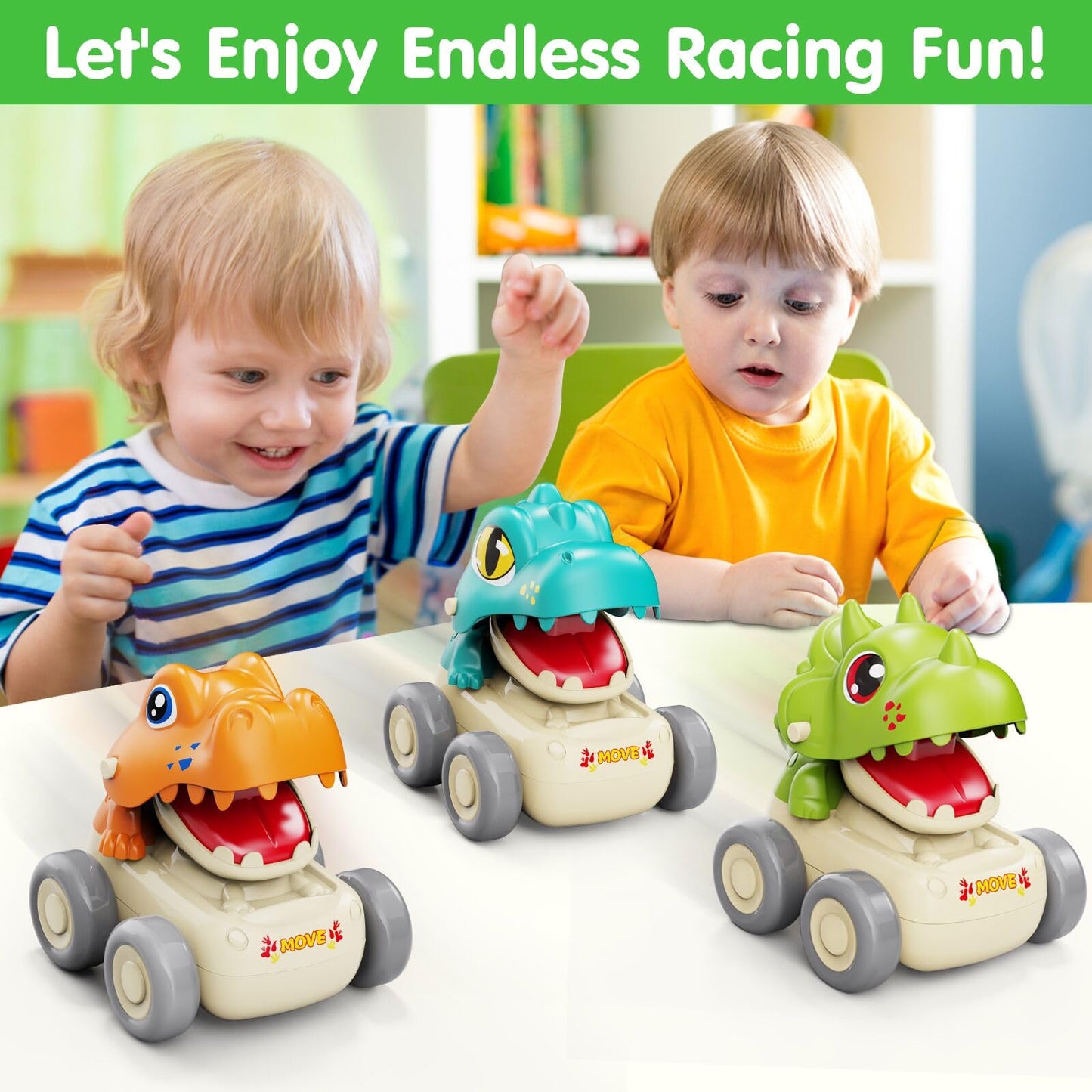 MOONTOY Baby Car Dinosaur Toys for 1 2 Year Old Boy Press and Go Cars for Toddlers 1-3, Push Go Dino Cars Toddler Toys Age 1-2 0