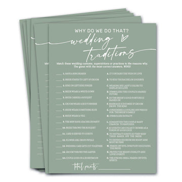 Bridal Shower Games Cards, Wedding Traditions Why Do We Do That, 25 Game Cards With 1 Answer Card, Engagement Party Wedding Game