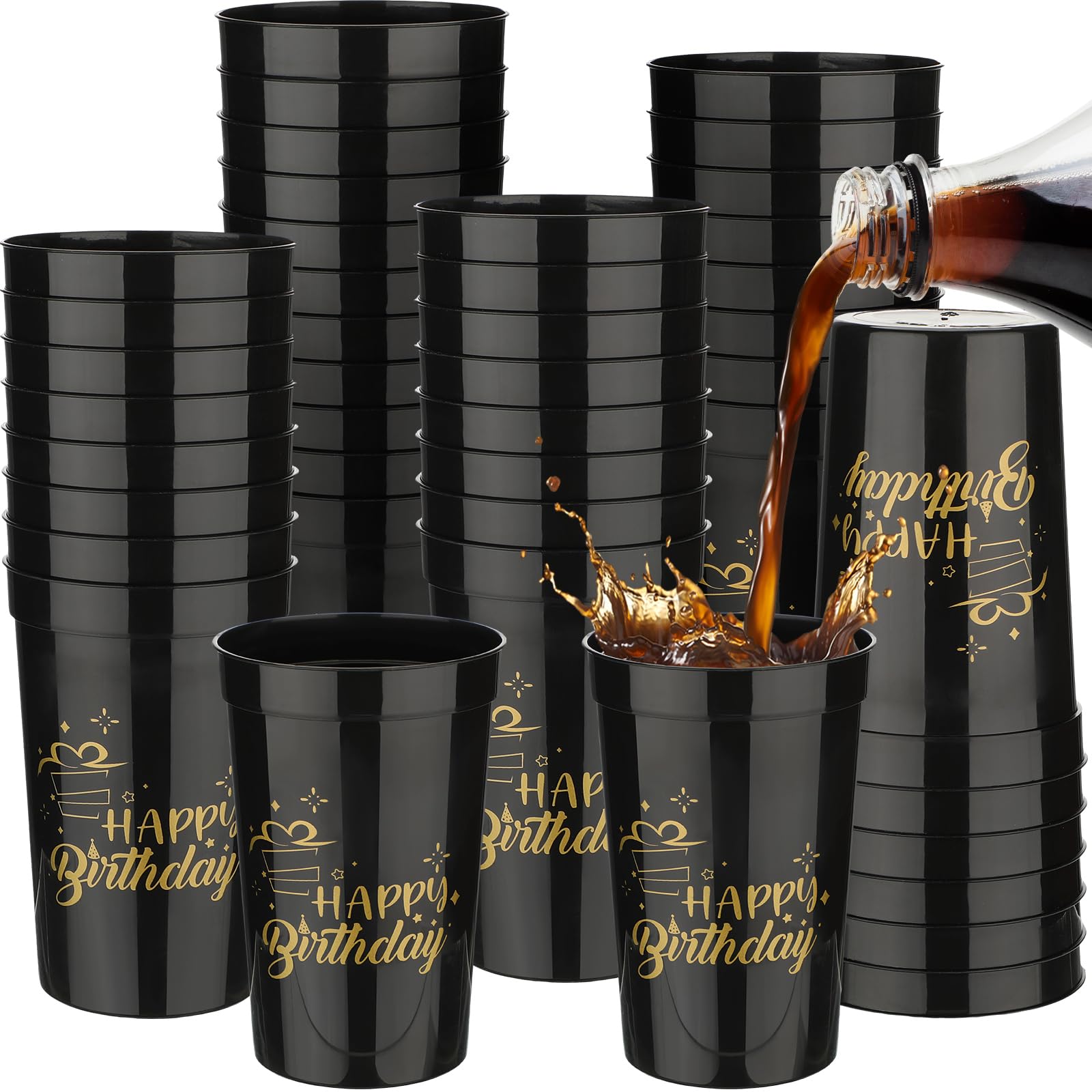 Zhehao 30 Pcs Reusable Happy Birthday Cups 12 oz Plastic Tumblers Stadium Cups Birthday Shot Glasses for Women Men Anniversary P