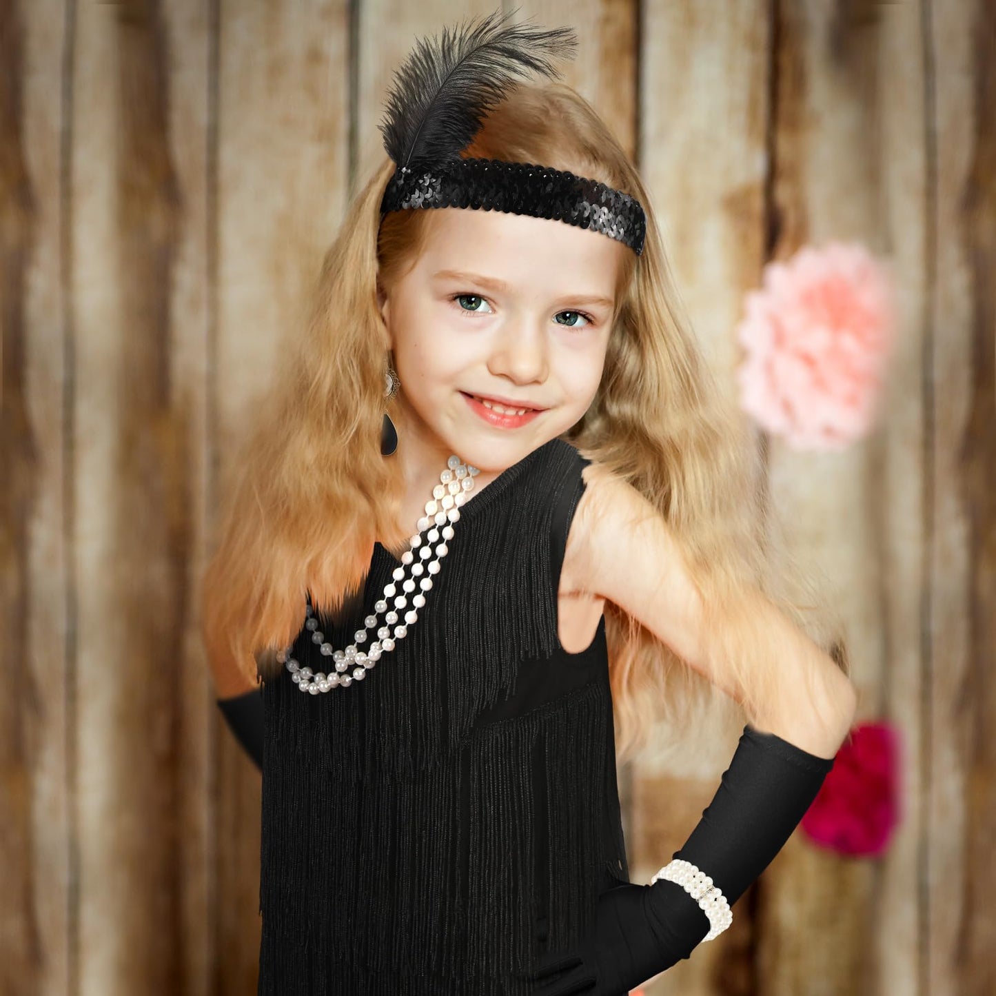 Xaatren 6 Pcs Girls 20'S Flapper Dresses Costume Set For Kids Aged 4-12 Fringed 1920'S Costume Accessories Halloween Costumes(La