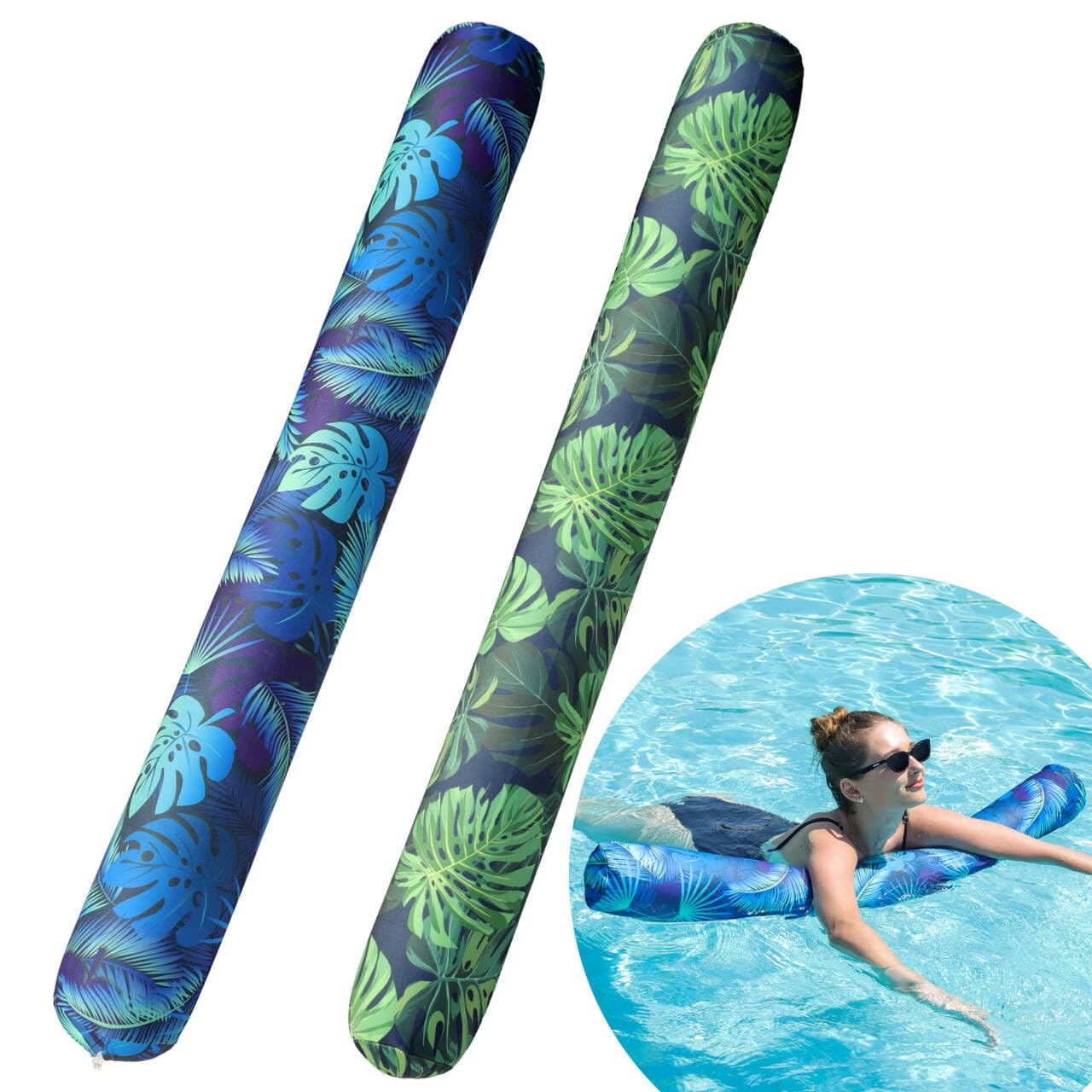 FindUWill 2 Pack Inflatable Swim Pool Noodles for mature-themeds - Soft Fabric Covered Large Swim Noodles  enhanced Buoyancy for Swimming Floating  Pool Floats Toys for Pool Accessories