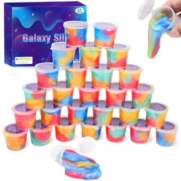 D'Alba Slime Kit, 28 Pack Galaxy Slime Bulk, Party Favor For Kids, Non Sticky, Stress Relief, Super Soft Putty Slime Toy For Gir
