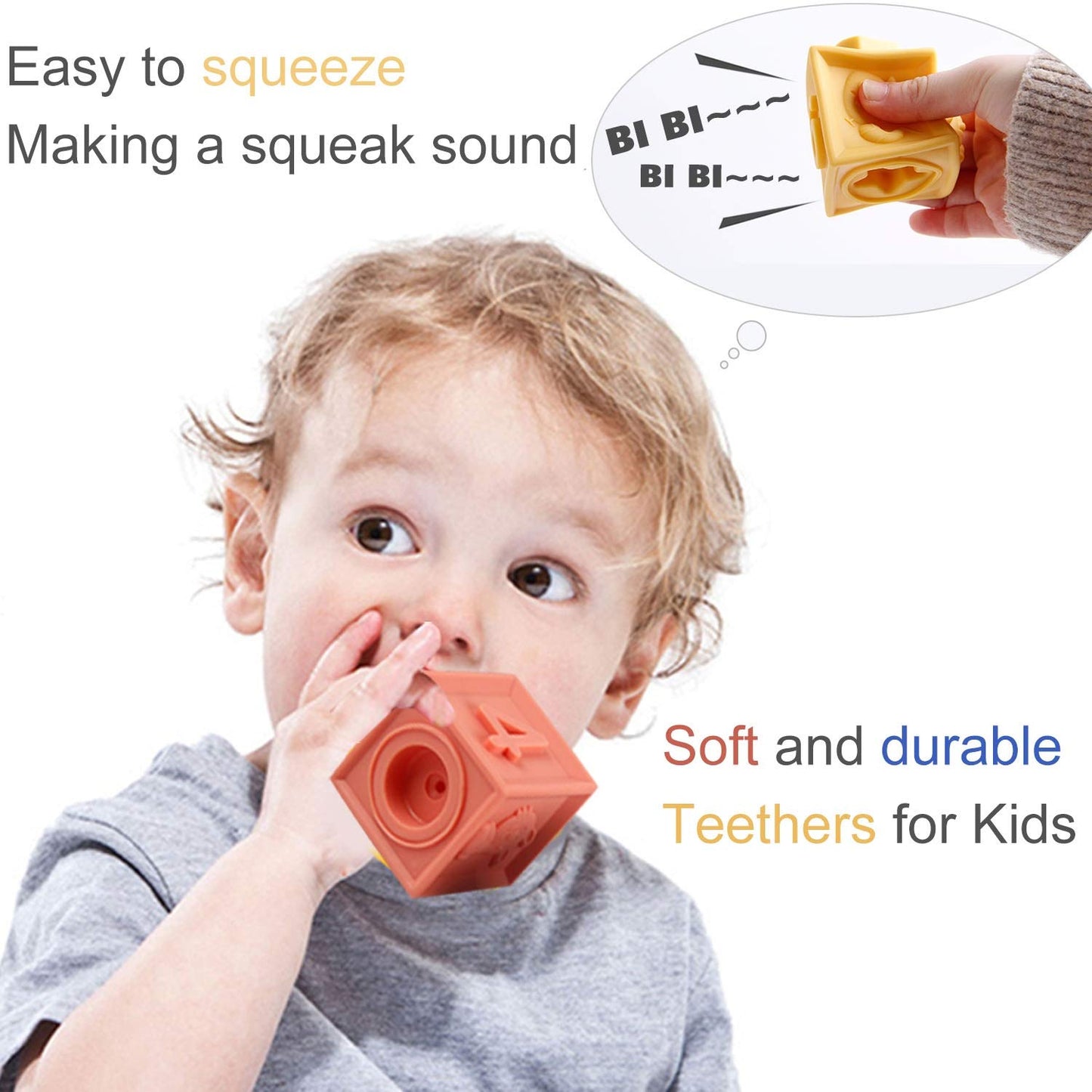 Mini Tudou Baby Blocks - Soft Educational Building Blocks, 12PCS, Multicolor, Silicone, Ideal for Teething, Ages 6 Months and Up