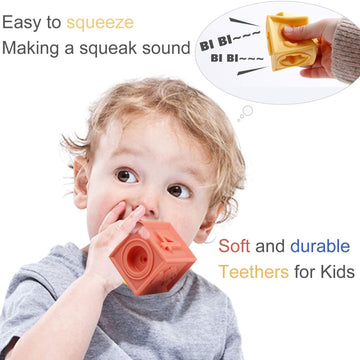 Mini Tudou Baby Blocks - Soft Educational Building Blocks, 12PCS, Multicolor, Silicone, Ideal for Teething, Ages 6 Months and Up