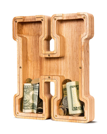 Summidate Wooden Letter Piggy Bank| Piggy Bank For Boys Girls Toddler| Alphabet H Money Bank| Coin Bank Birthday Gift For Kids|2024 Graduation Money Box (H)