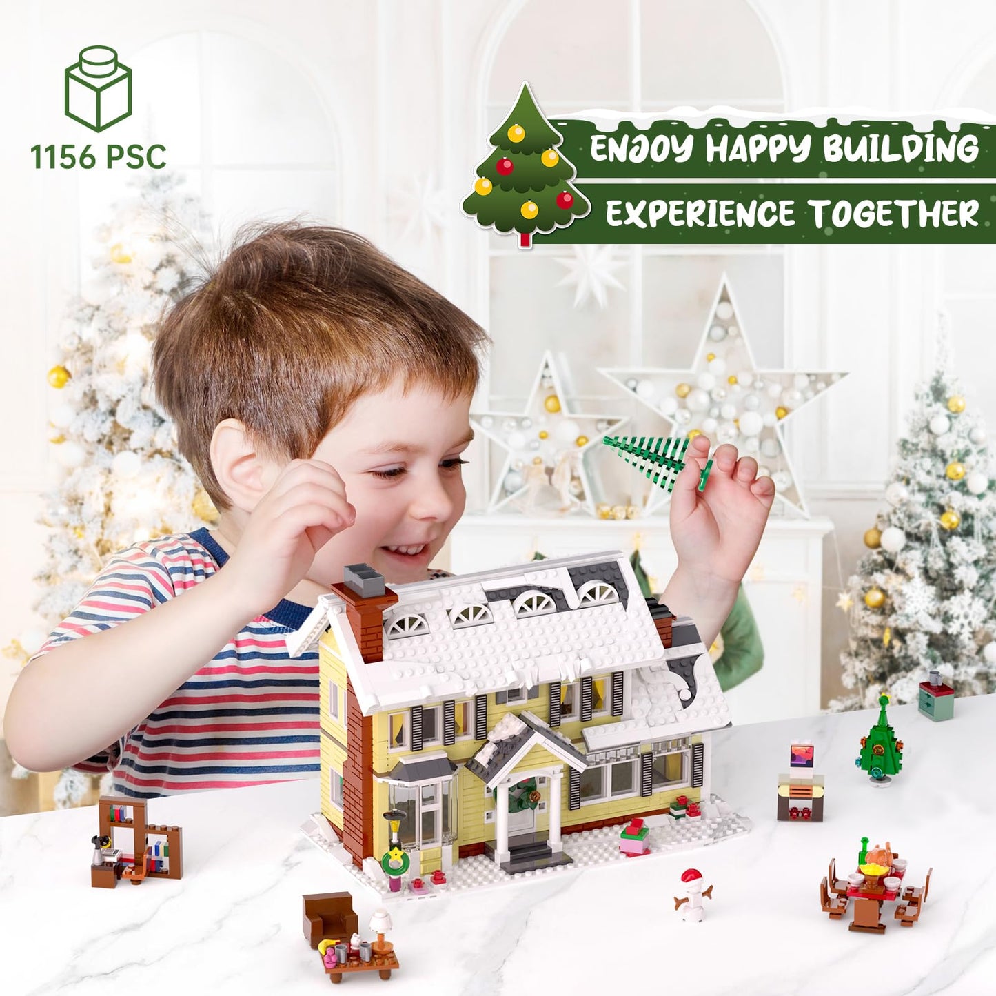 Christmas Holiday House Building Set, Led Diy Christmas Holiday Snow Village, Christmas House Compatible With Lego Gifts For Boy