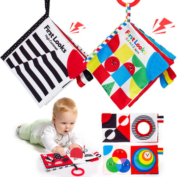 Hahaland Baby Books 0-6 Months - 2Pcs Infant Toys 0-6M Tummy Time Baby Toy Newborn Toys High Contrast Visual Development Sensory Baby Book Baby Girl Boy Shower Gift Easter Basket Stuffers